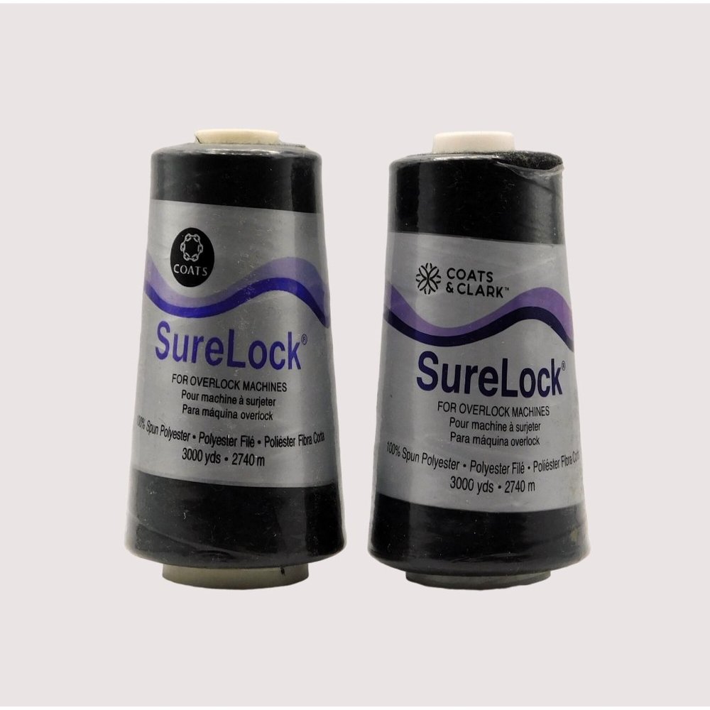 Coats and Clark Black Polyester Thread Set of 2 Cones 3000 Yds Overlock Machines